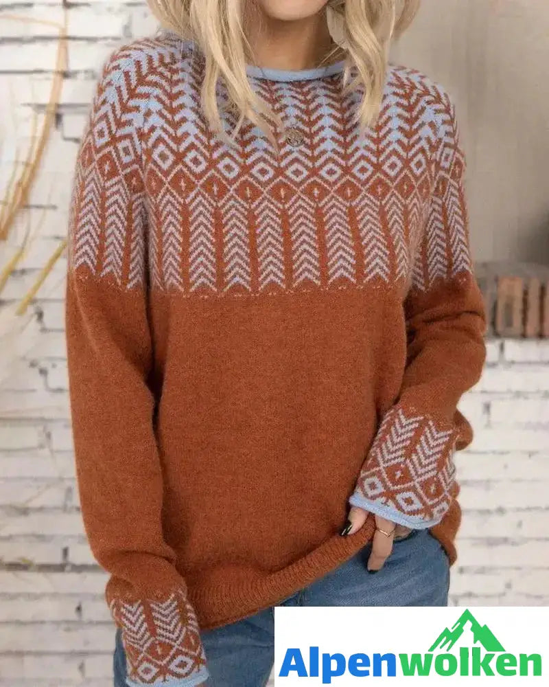 Alpenwolken - Eleganter bedruckter Pullover Orange