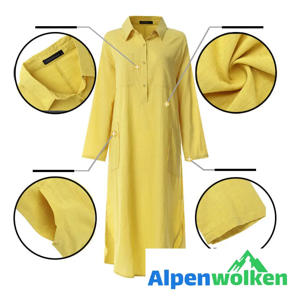 Alpenwolken - 💐Elegantes einfarbiges Hemdblusenkleid mit Schlitz💐