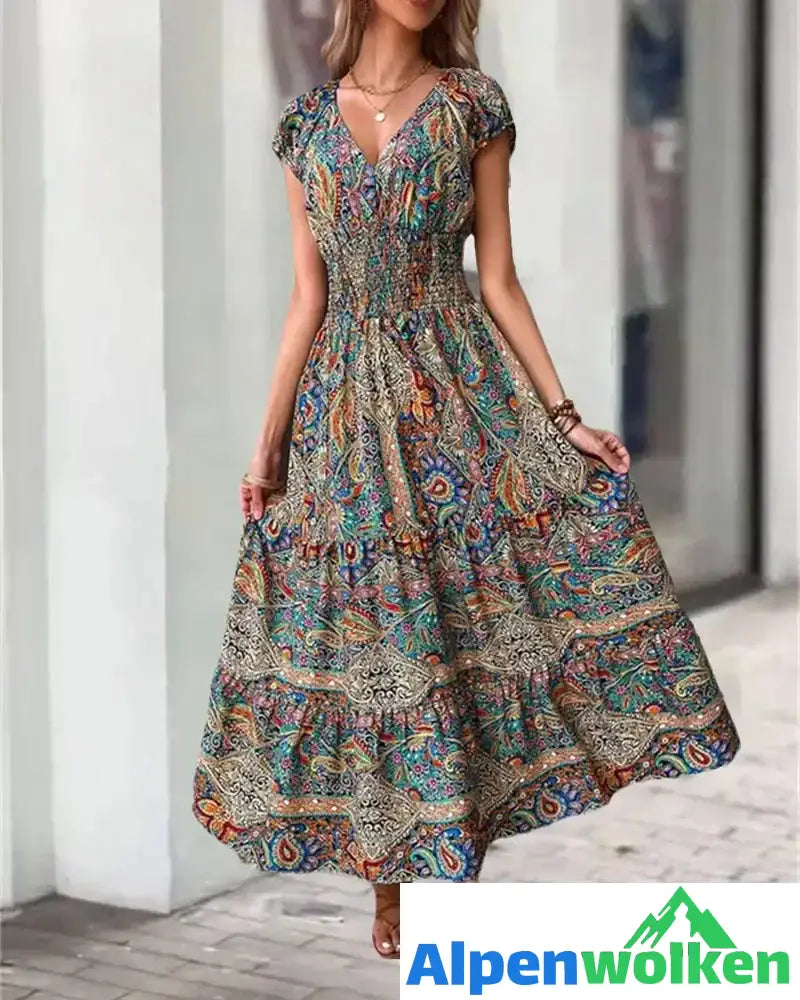 Alpenwolken - Elegantes Kleid mit Vintage-Print | festival outfit