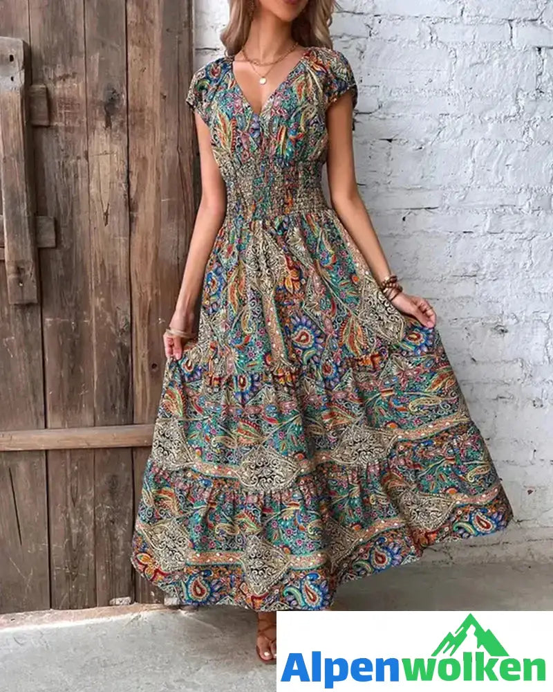 Alpenwolken - Elegantes Kleid mit Vintage-Print | festival outfit