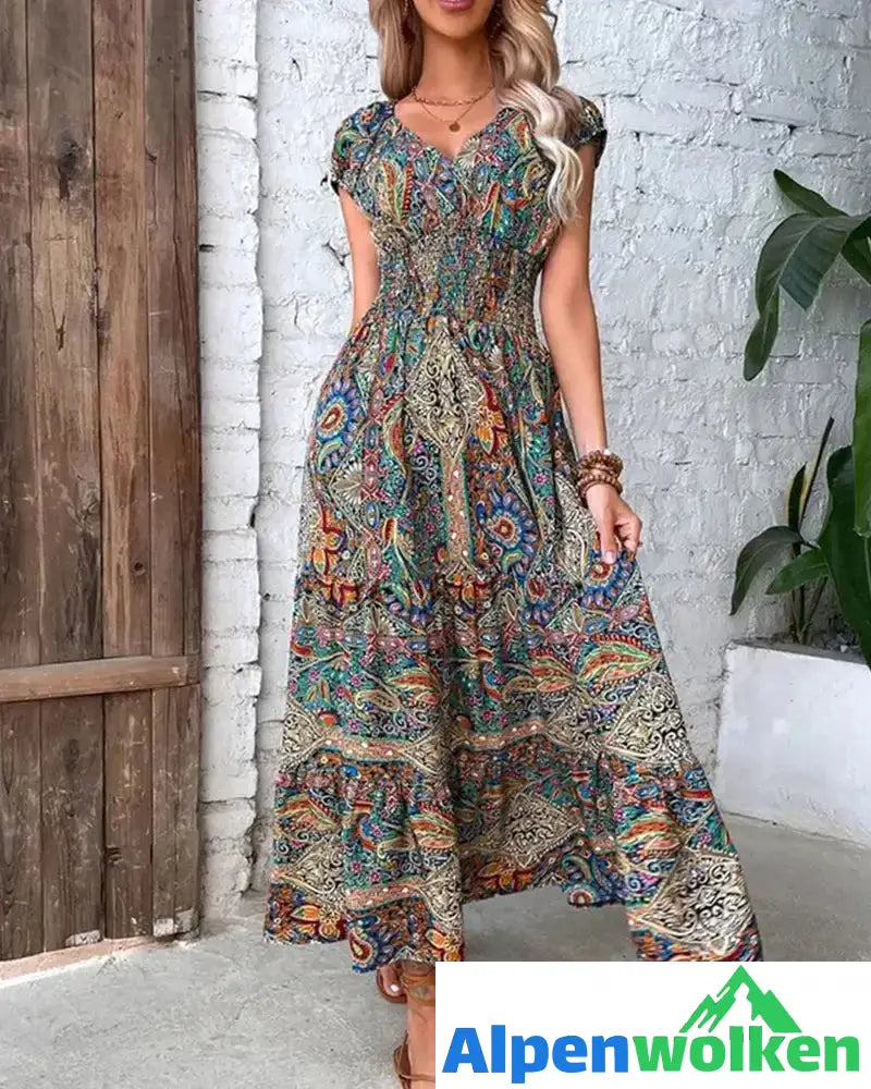 Alpenwolken - Elegantes Kleid mit Vintage-Print | festival outfit