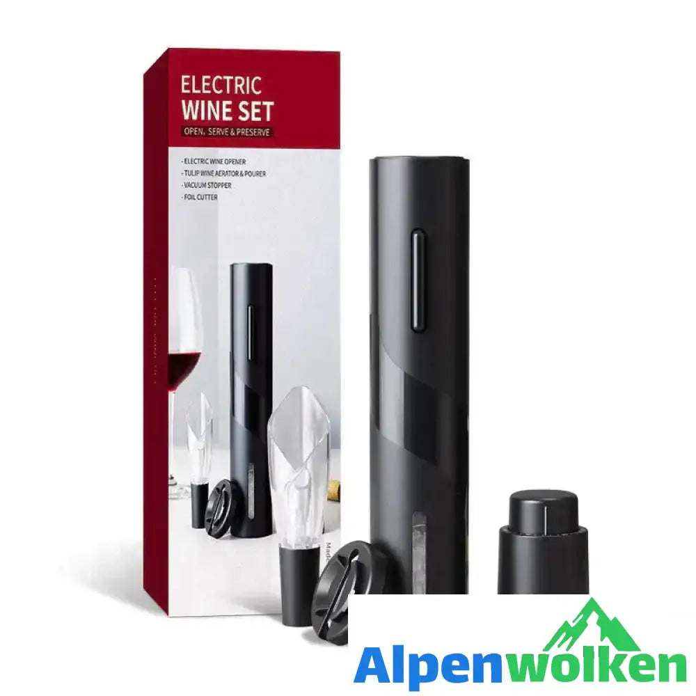 Alpenwolken - Elektrischer Korkenzieher für Rotwein 4-teiliges Set (Papier schneiden Stopfen öffnen Wein gießen Wein dekantieren Wein lagern)