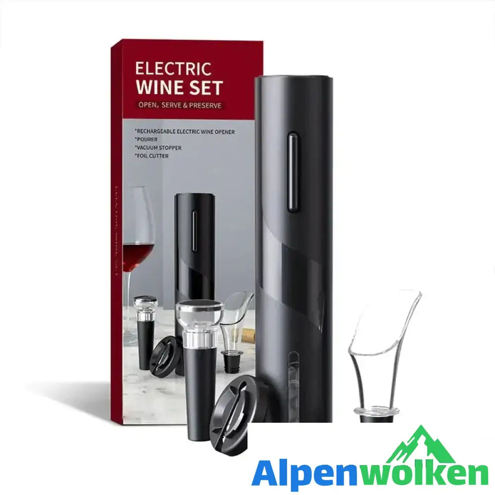 Alpenwolken - Elektrischer Korkenzieher für Rotwein 4-teiliges Set (Papier schneiden Stopfen öffnen Wein gießen Wein lagern)