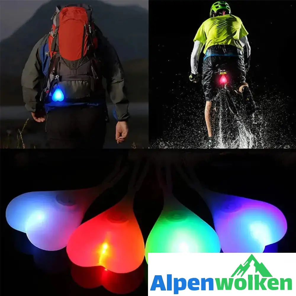 Alpenwolken - Fahrrad-Rücklicht in Herzform Blau+Grün+Rot+Bunt