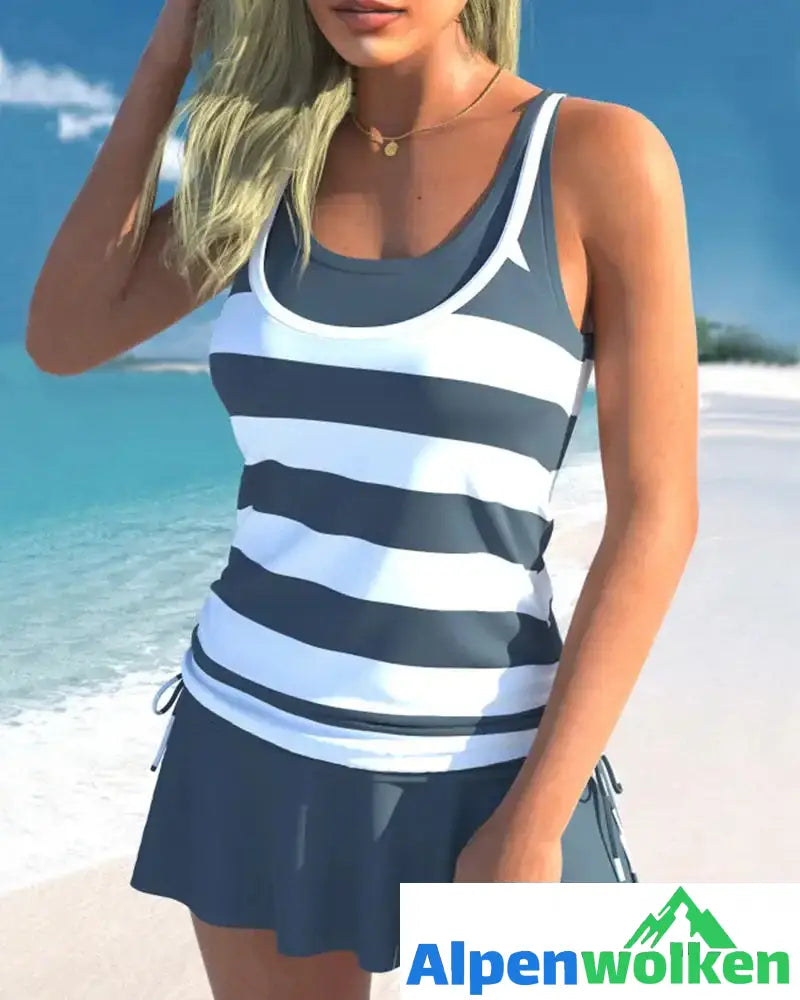 Alpenwolken - Fake 2in1 gestreiftes Tankini-Set