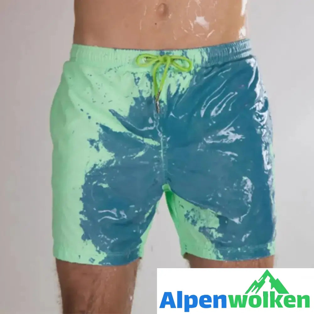 Alpenwolken - Farbwechsel Strandhose-Badeshorts Grün-Blau