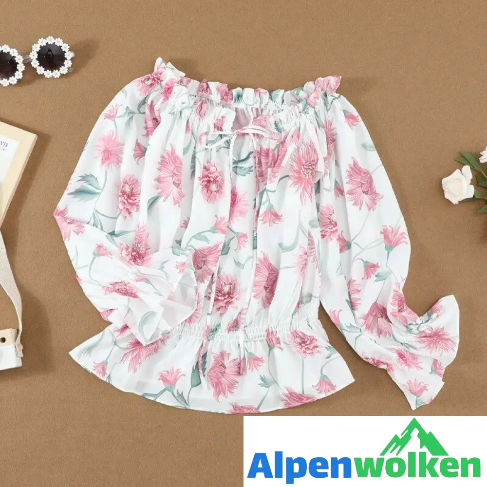 Alpenwolken - Florale Bluse Mit Gerafften Ärmeln