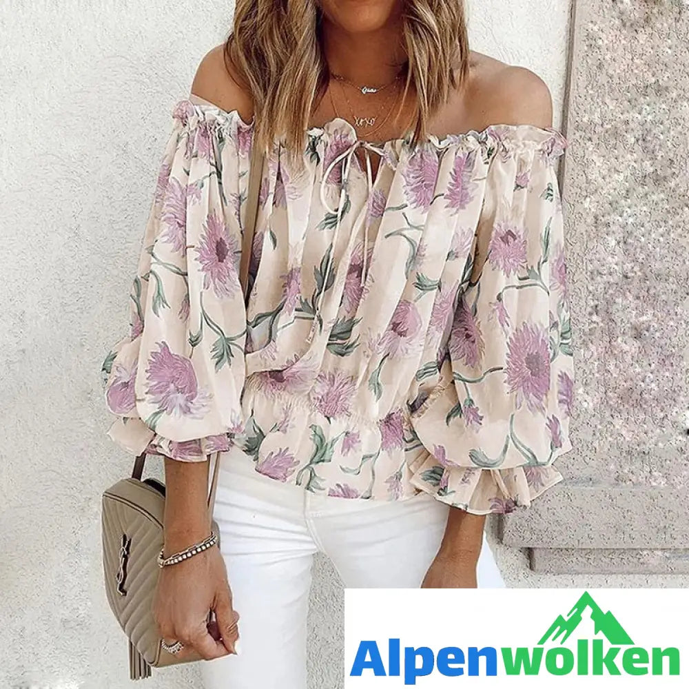 Alpenwolken - Florale Bluse Mit Gerafften Ärmeln Beige