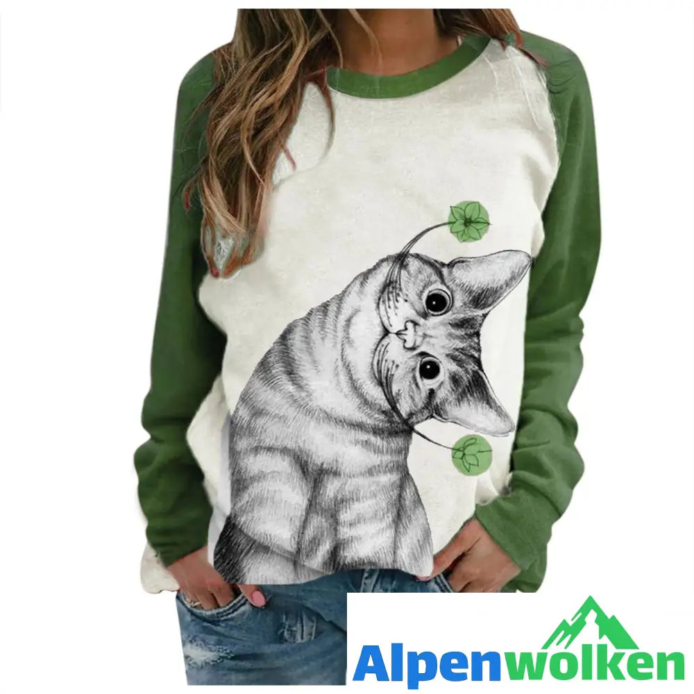 Alpenwolken - Frauen Bedrucktes Sweatshirt Lustige Katze