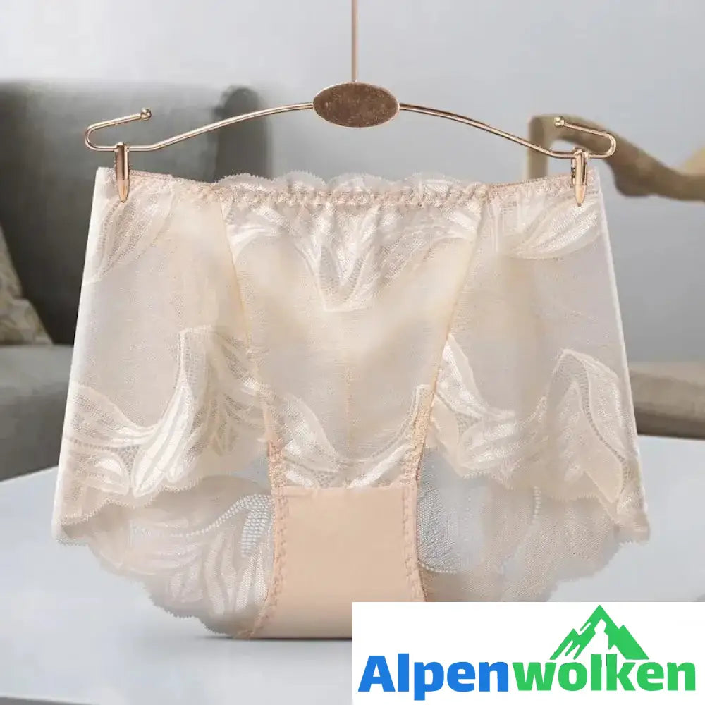 Alpenwolken - Frauen Stickerei Spitze Schlüpfer Beige