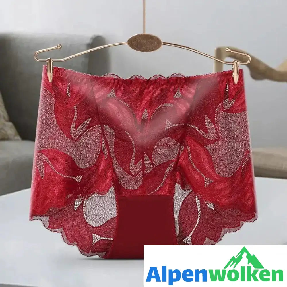 Alpenwolken - Frauen Stickerei Spitze Schlüpfer Weinrot