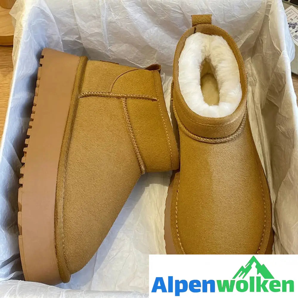 Alpenwolken - FUDUS - Chunky Warm Plüsch Wildleder Stiefel Esskastanie