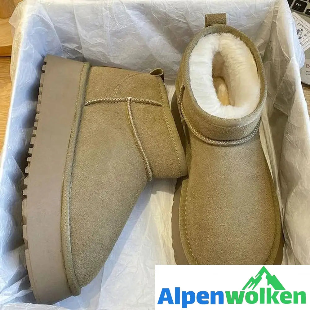 Alpenwolken - FUDUS - Chunky Warm Plüsch Wildleder Stiefel Taupe