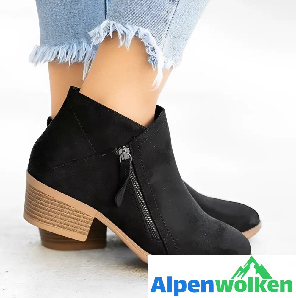 Alpenwolken - FUDUS - Damen-Stiefeletten mit Hohem Absatz und Seitlichem Reißverschluss Schwarz