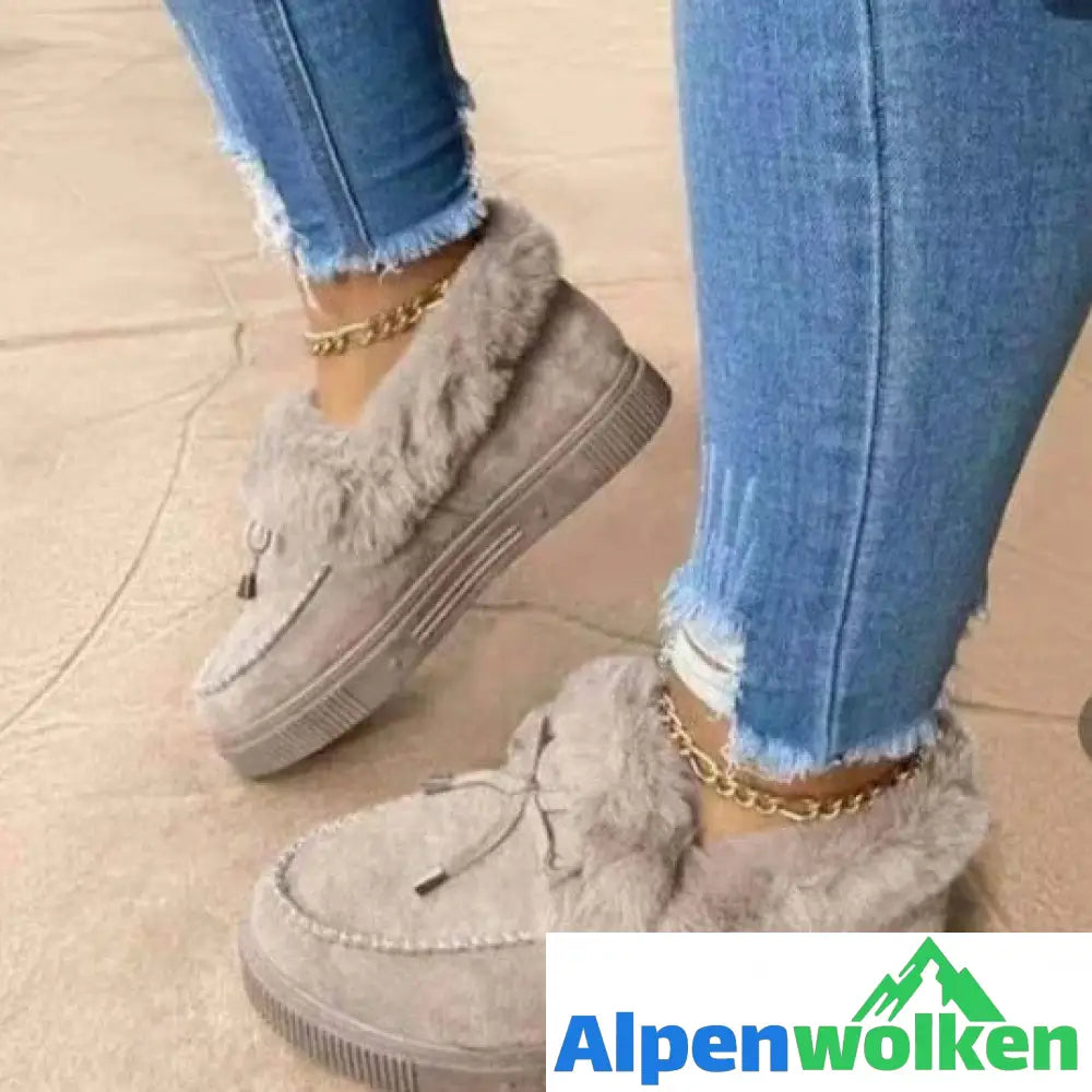 Alpenwolken - FUDUS - Damenstiefel Runde Kopf Dicke Sohle Orthopädische Unterstützung Wolle Dicke Warme Baumwolle Schuhe Grau