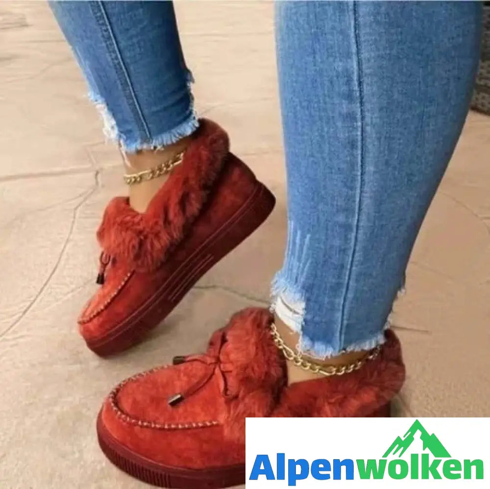 Alpenwolken - FUDUS - Damenstiefel Runde Kopf Dicke Sohle Orthopädische Unterstützung Wolle Dicke Warme Baumwolle Schuhe Rot