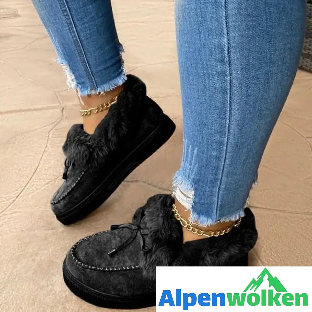 Alpenwolken - FUDUS - Damenstiefel Runde Kopf Dicke Sohle Orthopädische Unterstützung Wolle Dicke Warme Baumwolle Schuhe Schwarz