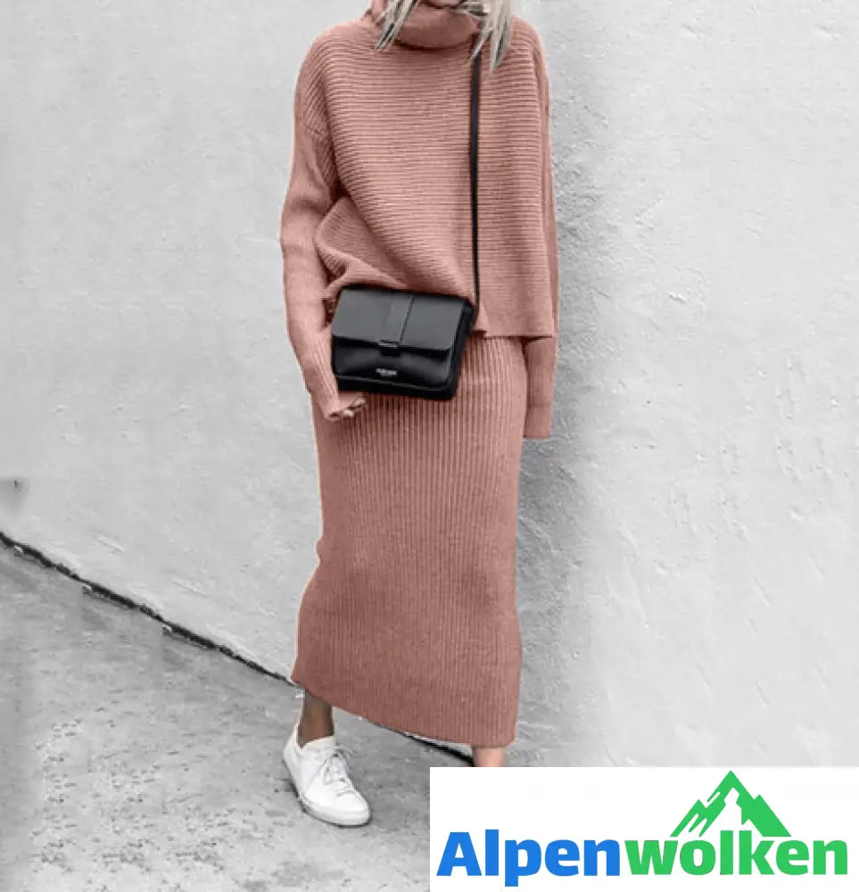 Alpenwolken - Fudus Midikleid-Set mit Rollkragen Rosa