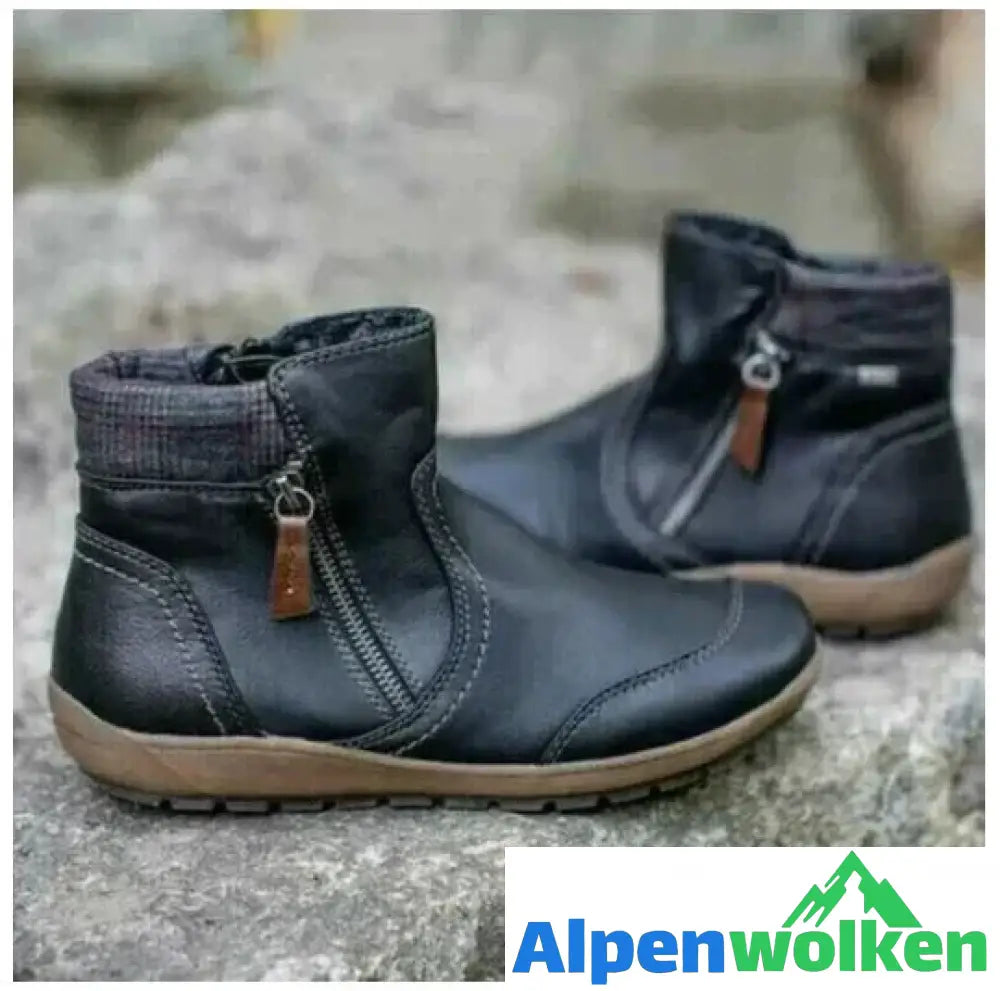 Alpenwolken - FUDUS - Wasserdichte Ankle-Support-Stiefel mit Reißverschluss für Frauen Schwarz