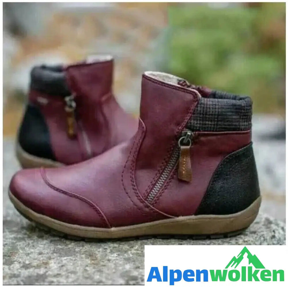 Alpenwolken - FUDUS - Wasserdichte Ankle-Support-Stiefel mit Reißverschluss für Frauen Weinrot