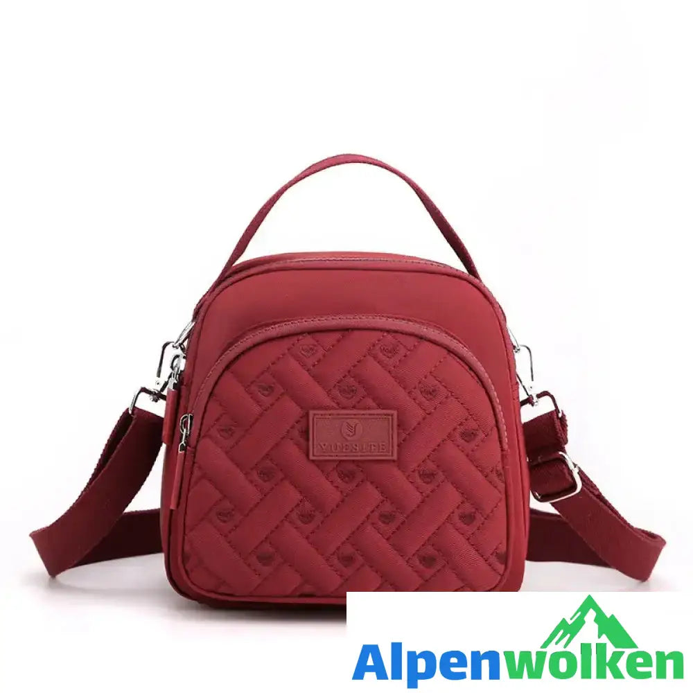 Alpenwolken - Funktioneller, leichter Nylon-Umhängetasche Mini-Rucksack für Damen Weinrot