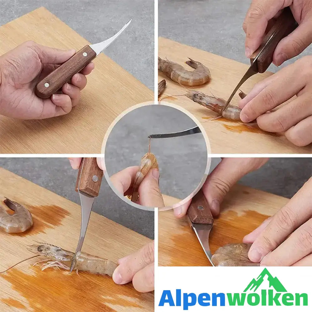 Alpenwolken - Garnelenwerkzeug aus Edelstahl mit Holzgriff