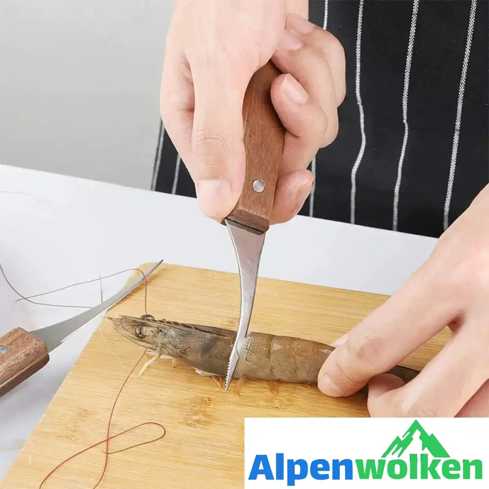 Alpenwolken - Garnelenwerkzeug aus Edelstahl mit Holzgriff