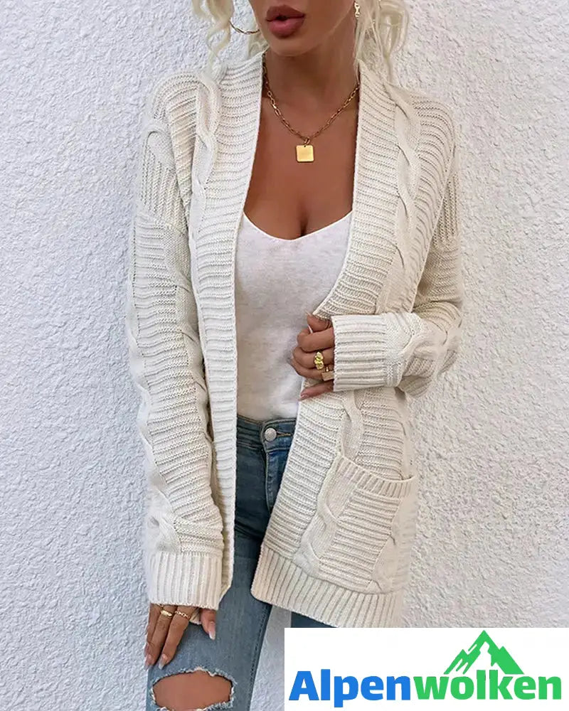 Alpenwolken - Gedrehte strickjacke mit mittellangen taschen Beige