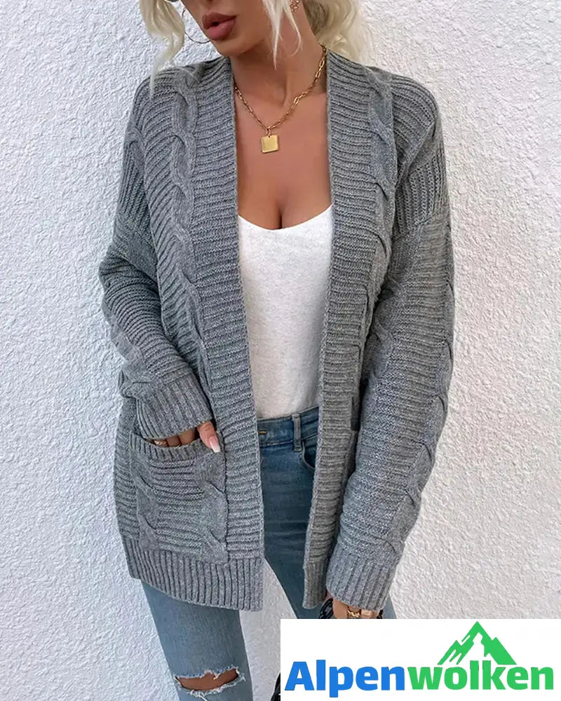 Alpenwolken - Gedrehte strickjacke mit mittellangen taschen Grau