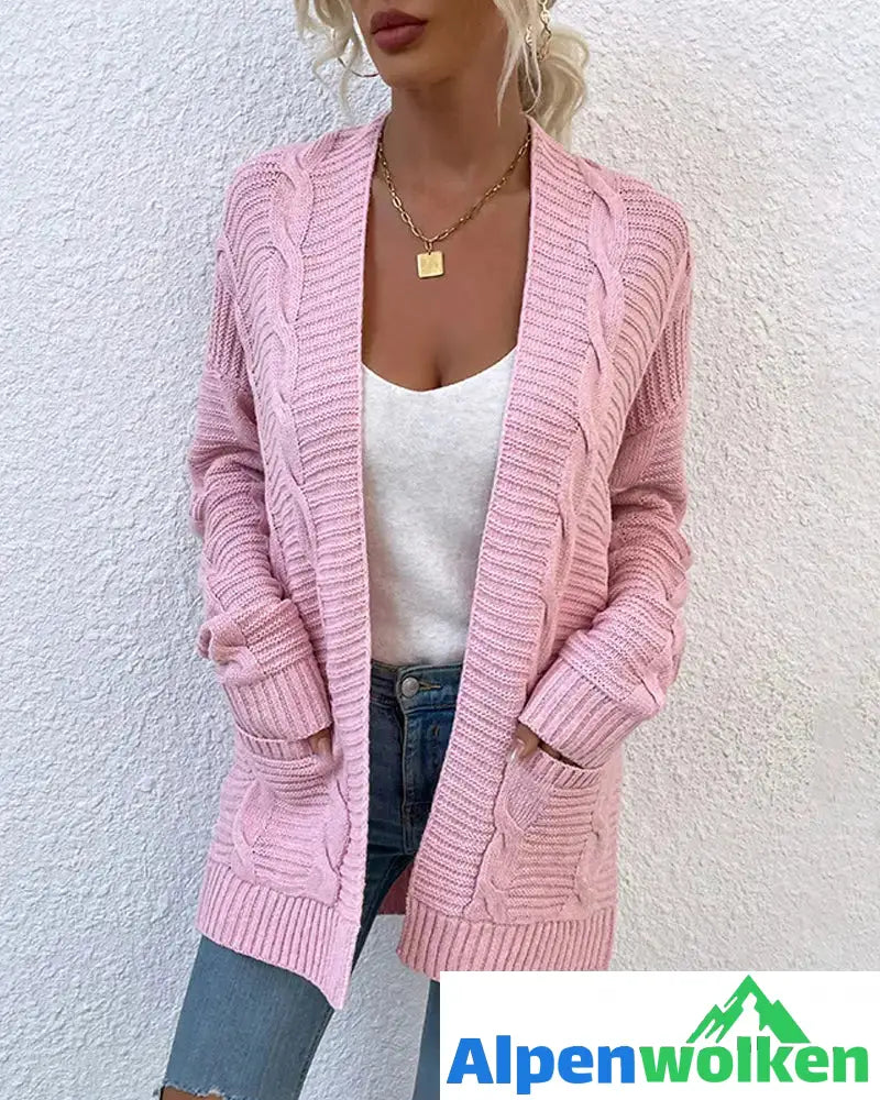 Alpenwolken - Gedrehte strickjacke mit mittellangen taschen Rosa