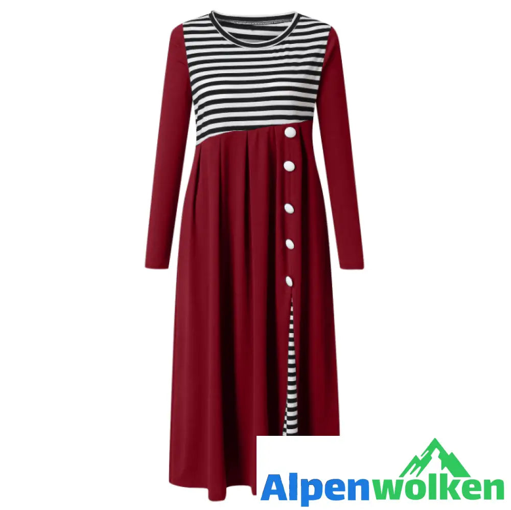 Alpenwolken - Gestreiftes Langärmeliges Patchwork-Kleid Für Damen