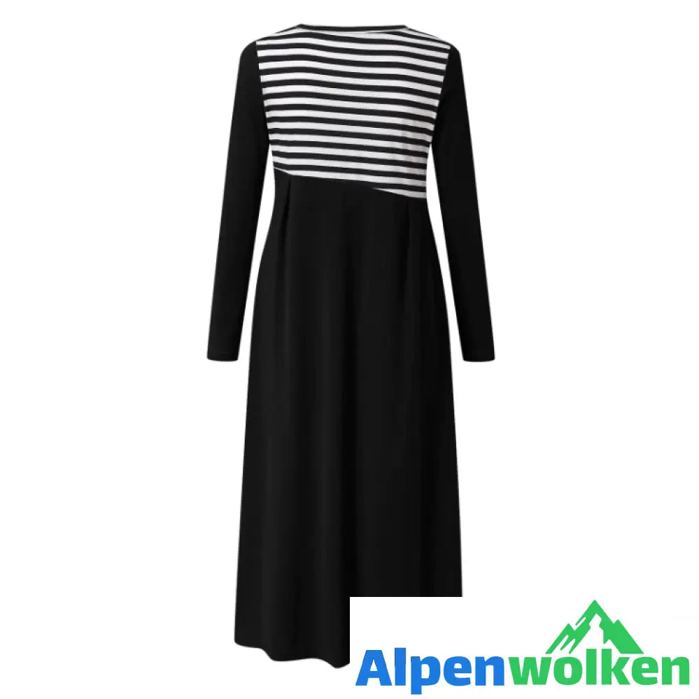 Alpenwolken - Gestreiftes Langärmeliges Patchwork-Kleid Für Damen