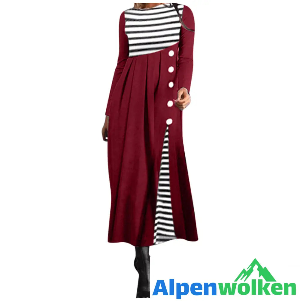 Alpenwolken - Gestreiftes Langärmeliges Patchwork-Kleid Für Damen