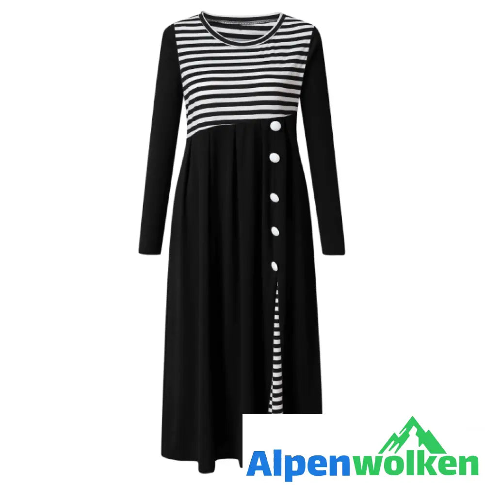 Alpenwolken - Gestreiftes Langärmeliges Patchwork-Kleid Für Damen