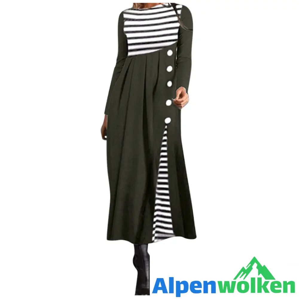 Alpenwolken - Gestreiftes Langärmeliges Patchwork-Kleid Für Damen