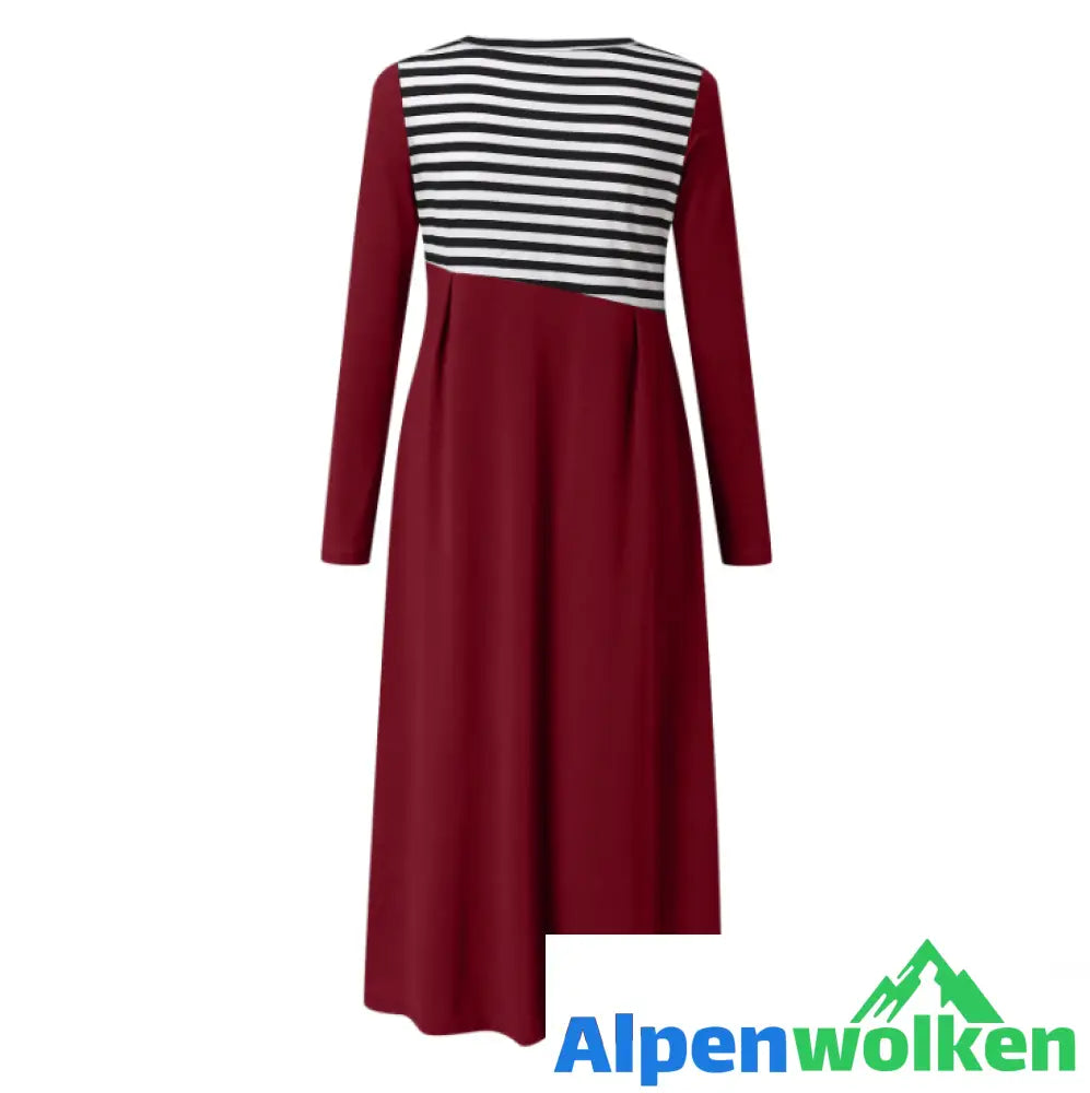 Alpenwolken - Gestreiftes Langärmeliges Patchwork-Kleid Für Damen