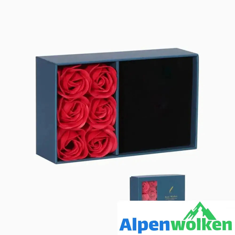 Alpenwolken - Glückliche Halskette Mit Vierblättrigem Kleeblatt Geschenkbox mit sechs Rosen