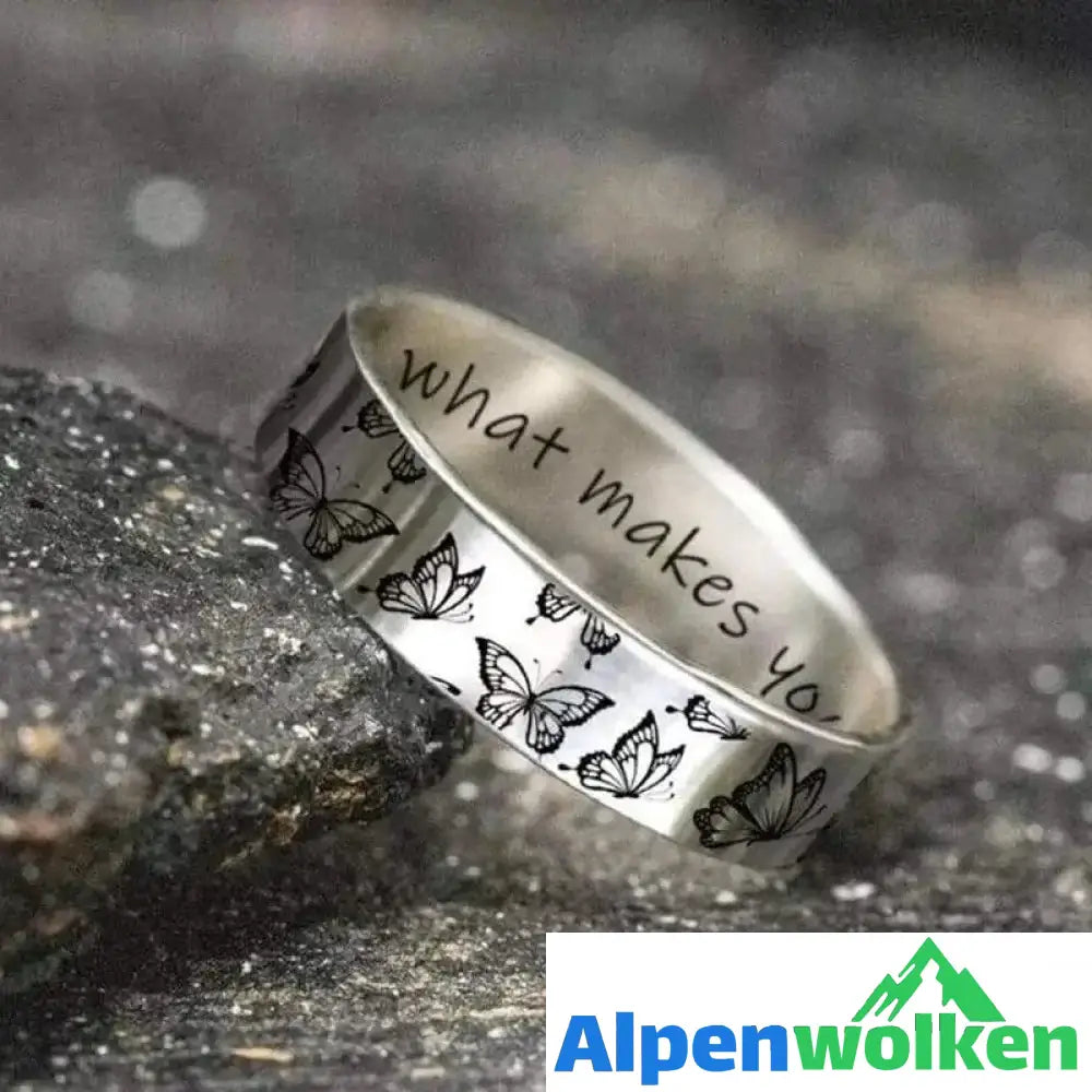 Alpenwolken - Gravierter Vintage Schmetterling Ring