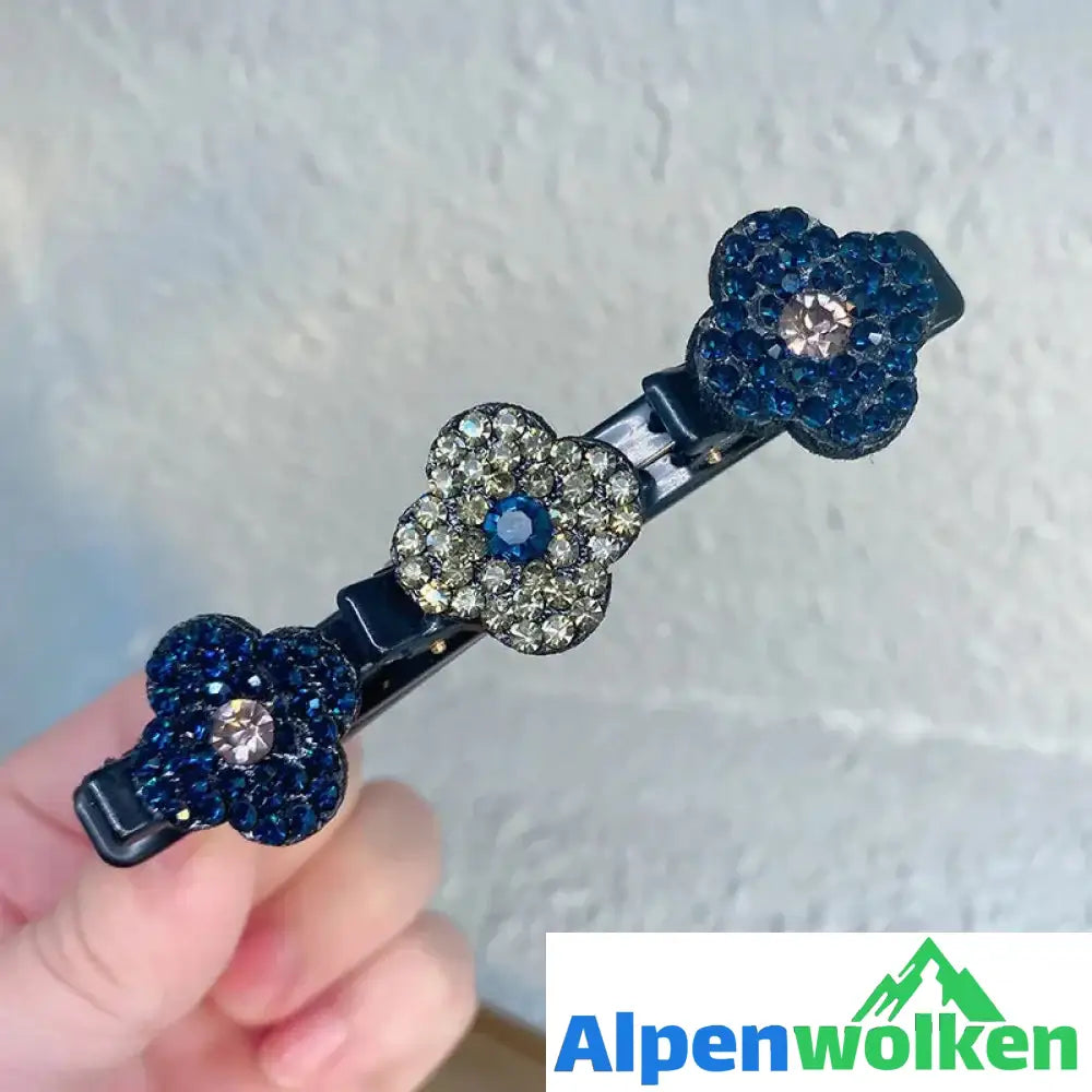 Alpenwolken - Haarspange mit Kristallblume Dunkel Blau