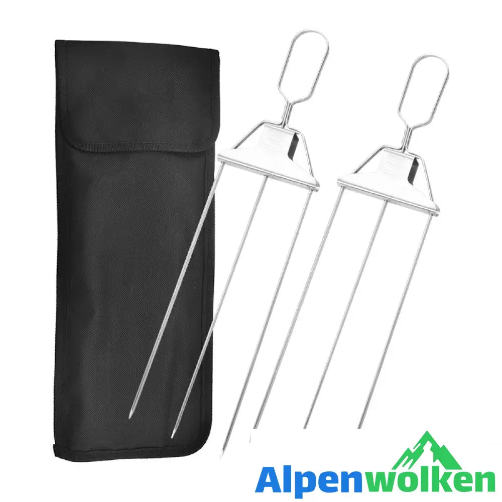 Alpenwolken - Halbautomatische Grillgabel aus Edelstahl 2 * Halbautomatische Grillgabel + 1 * Oxford-Tasche