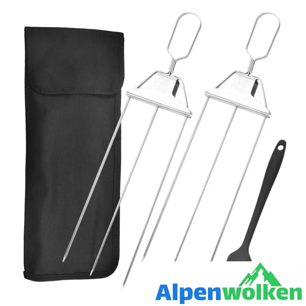 Alpenwolken - Halbautomatische Grillgabel aus Edelstahl 2 * Halbautomatische Grillgabel + 1 * Oxford-Tasche + 1 * Silikonbürsten