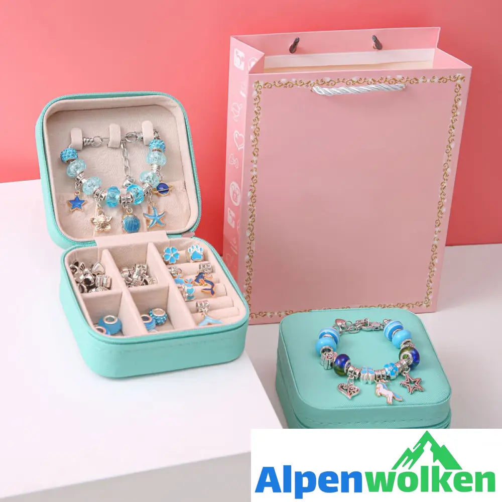 Alpenwolken - Handgefertigtes Perlenarmband-Set für Kinder Blau