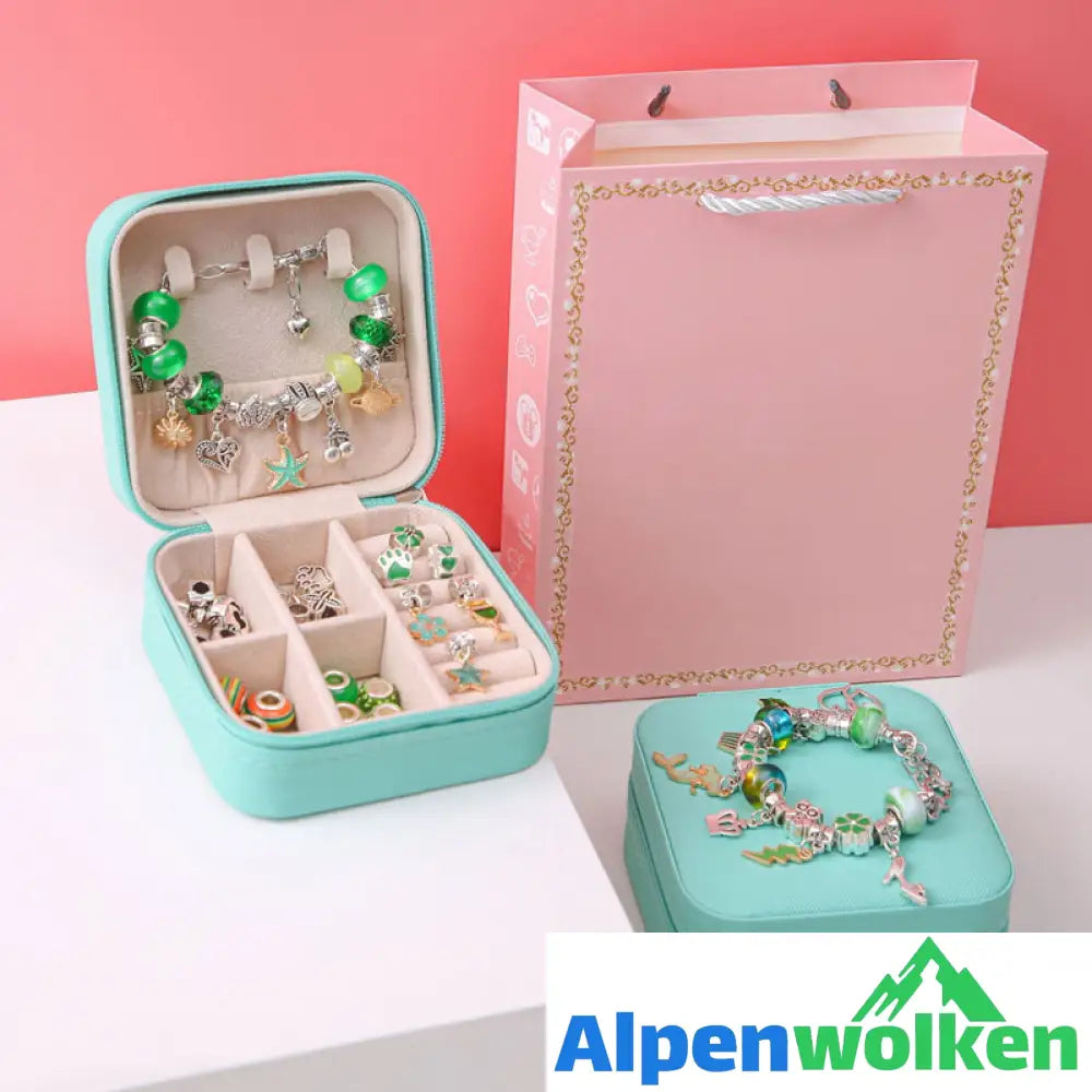 Alpenwolken - Handgefertigtes Perlenarmband-Set für Kinder Grün