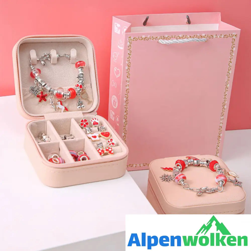 Alpenwolken - Handgefertigtes Perlenarmband-Set für Kinder Rot