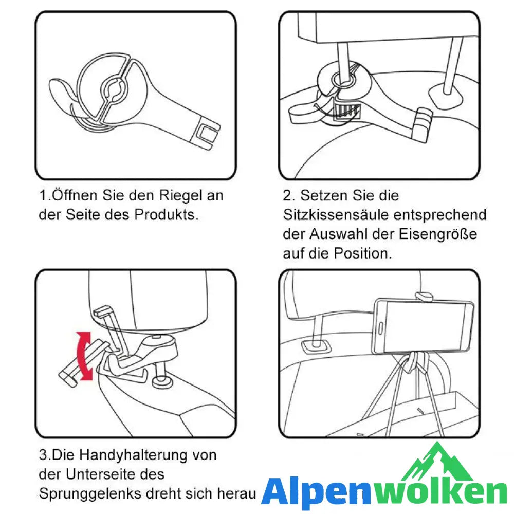 Alpenwolken - Heckhaken für Autositze mit Handyhalterung