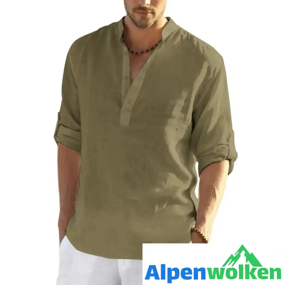 Alpenwolken - Herren Lässiges Hippie-T-Shirt Armeegrün