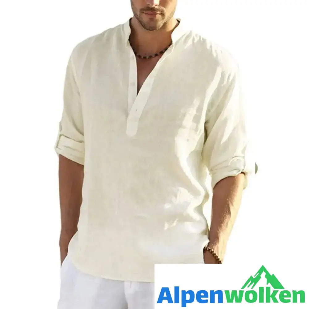 Alpenwolken - Herren Lässiges Hippie-T-Shirt Beige