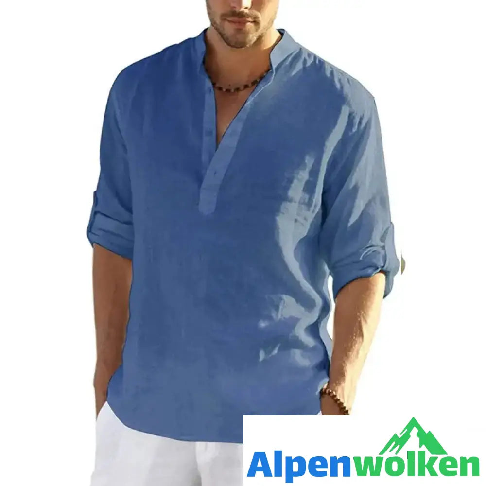 Alpenwolken - Herren Lässiges Hippie-T-Shirt Blau