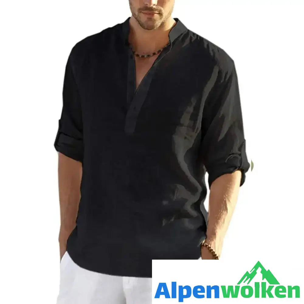 Alpenwolken - Herren Lässiges Hippie-T-Shirt Schwarz