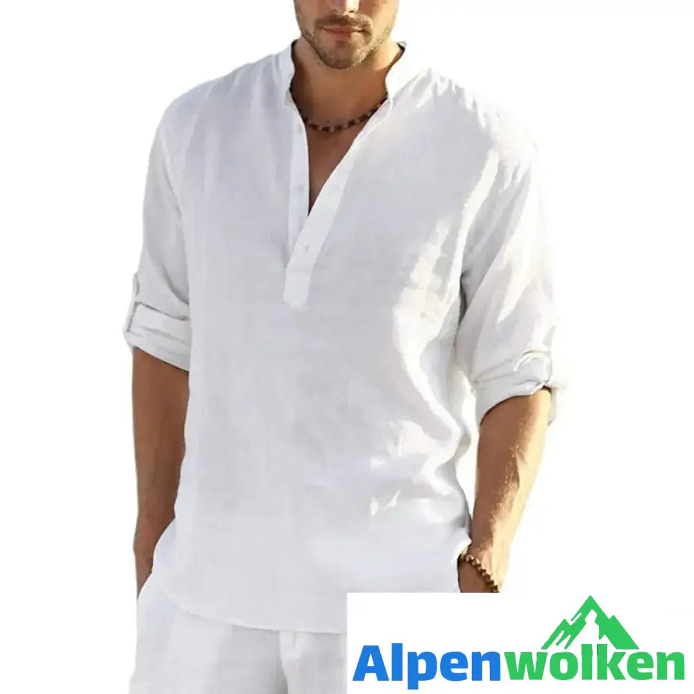 Alpenwolken - Herren Lässiges Hippie-T-Shirt Weiß